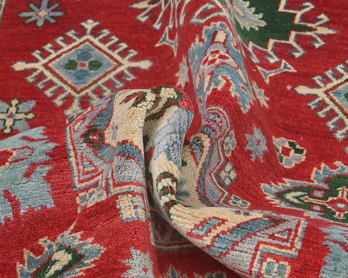 6x8 Red Kuba Afghan Hand Knotted Wool Area Rug